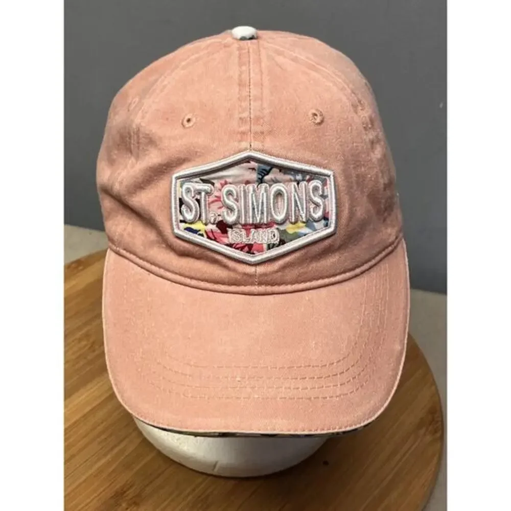 Baseball Cap Hat Womens‎ Beach St. Simons Island Georgia Cotton Adjustable Peach
